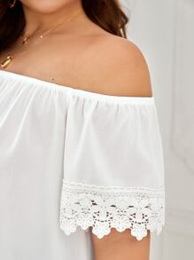 SHEIN VCAY Áo sơ mi Plus Size Tương phản ren màu trơn Thanh lịch - trắng - Xem 5