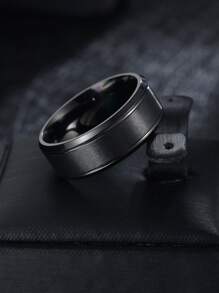 Men Minimalist Stainless Steel Ring - Black - View 2