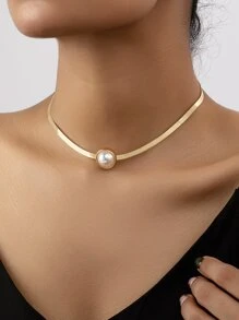 Faux Pearl Decor Choker - White - View 1