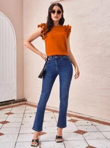 SHEIN Clasi 荷葉袖素色上衣 - 橘色 - 查看 5