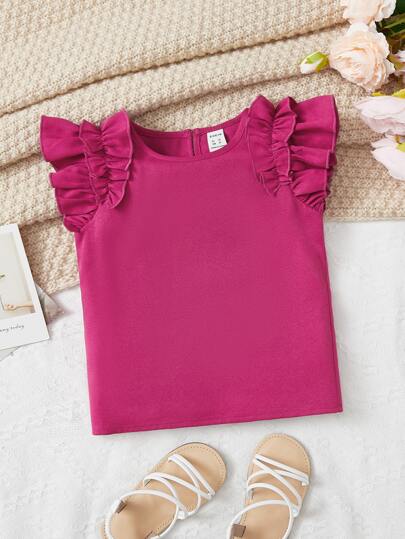 SHEIN Kleinkind Mädchen Bluse mit Rüschenbesatz, Schmetterlingsärmeln