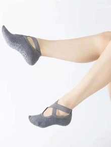 1pair Non-Slip Yoga Socks With Fleece Cushioning - Dark Grey - View 1