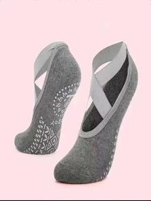 1pair Non-Slip Yoga Socks With Fleece Cushioning - Dark Grey - View 3