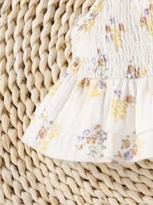 新生兒印花荷葉邊吊帶背心和短褲和配件髮箍