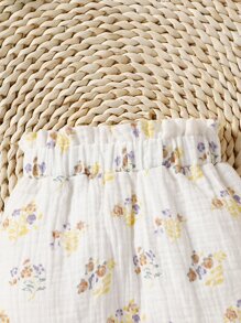 新生兒印花荷葉邊吊帶背心和短褲和配件髮箍