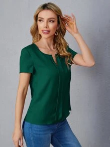EMERY ROSE Top de cuello notch con fruncido - Verde Oscuro - Ver 5