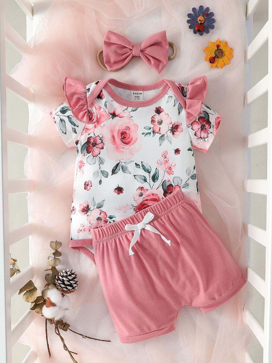 Bộ đồ Em bé Xù Tương phản ràng buộc Hoa - Nhiều màu - Xem 1