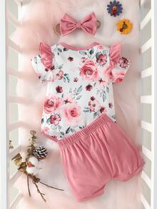 Bộ đồ Em bé Xù Tương phản ràng buộc Hoa - Nhiều màu - Xem 2