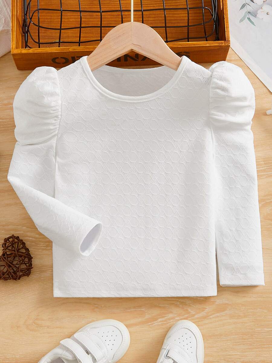 SHEIN Toddler Girls Solid Puff Sleeve Tee - White - View 1