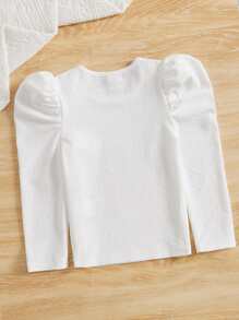 SHEIN Toddler Girls Solid Puff Sleeve Tee - White - View 2