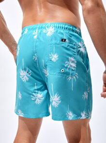 Surfspeed 男士棕櫚樹印花字母補丁細節腰部抽繩泳褲 - 薄荷藍 - 查看 2