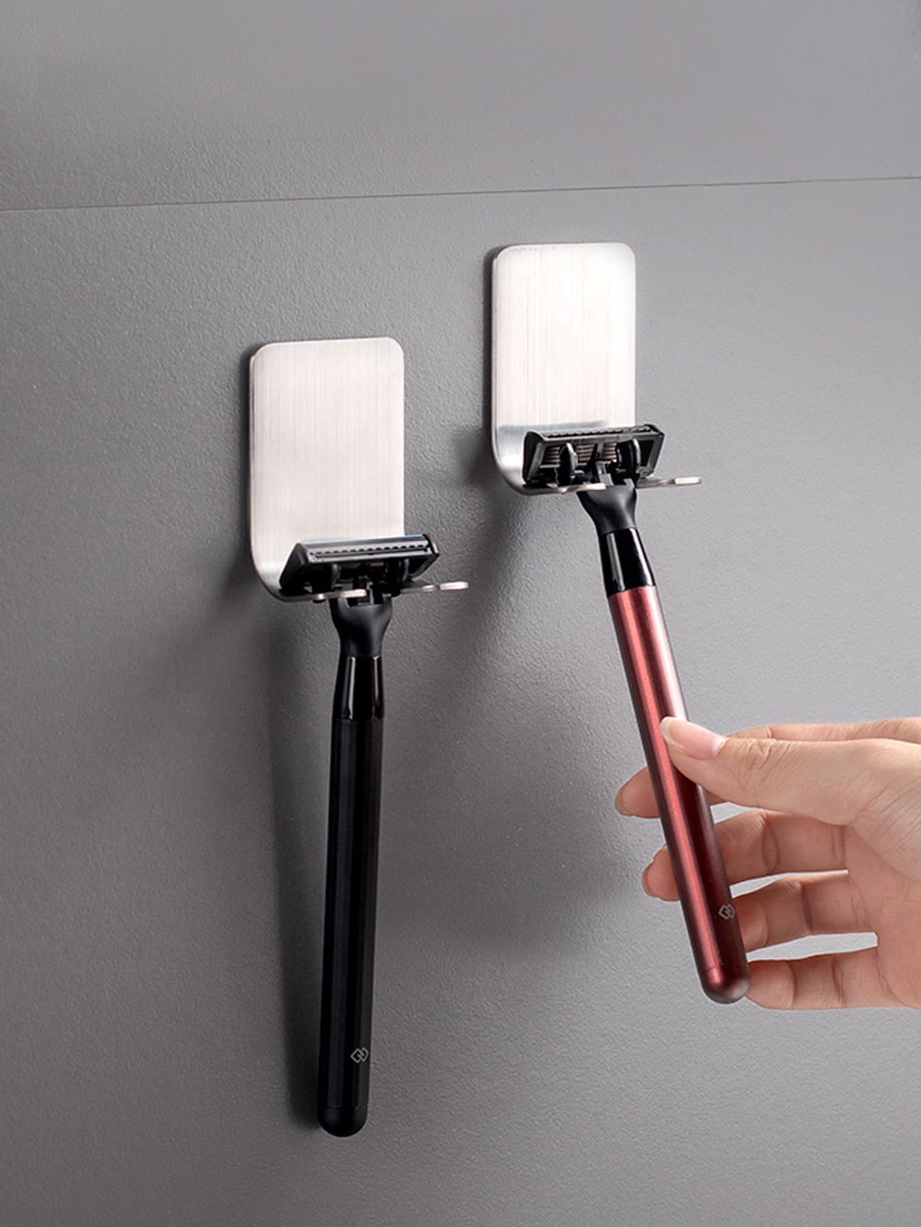 1 pieza Titular de la maquinilla de afeitar sin perforación montado en la pared - Plateado - Ver 1