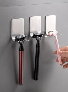 1 pieza Titular de la maquinilla de afeitar sin perforación montado en la pared - Plateado - Ver 3