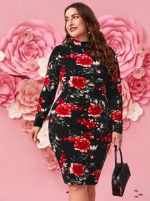 SHEIN Clasi Vestido ajustado con estampado floral de cuello alto sin cinturón - Multicolor - Ver 4