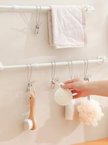 1pc Adjustable Telescopic Rod, White Scalable Towel Rod For Household - White - View 5