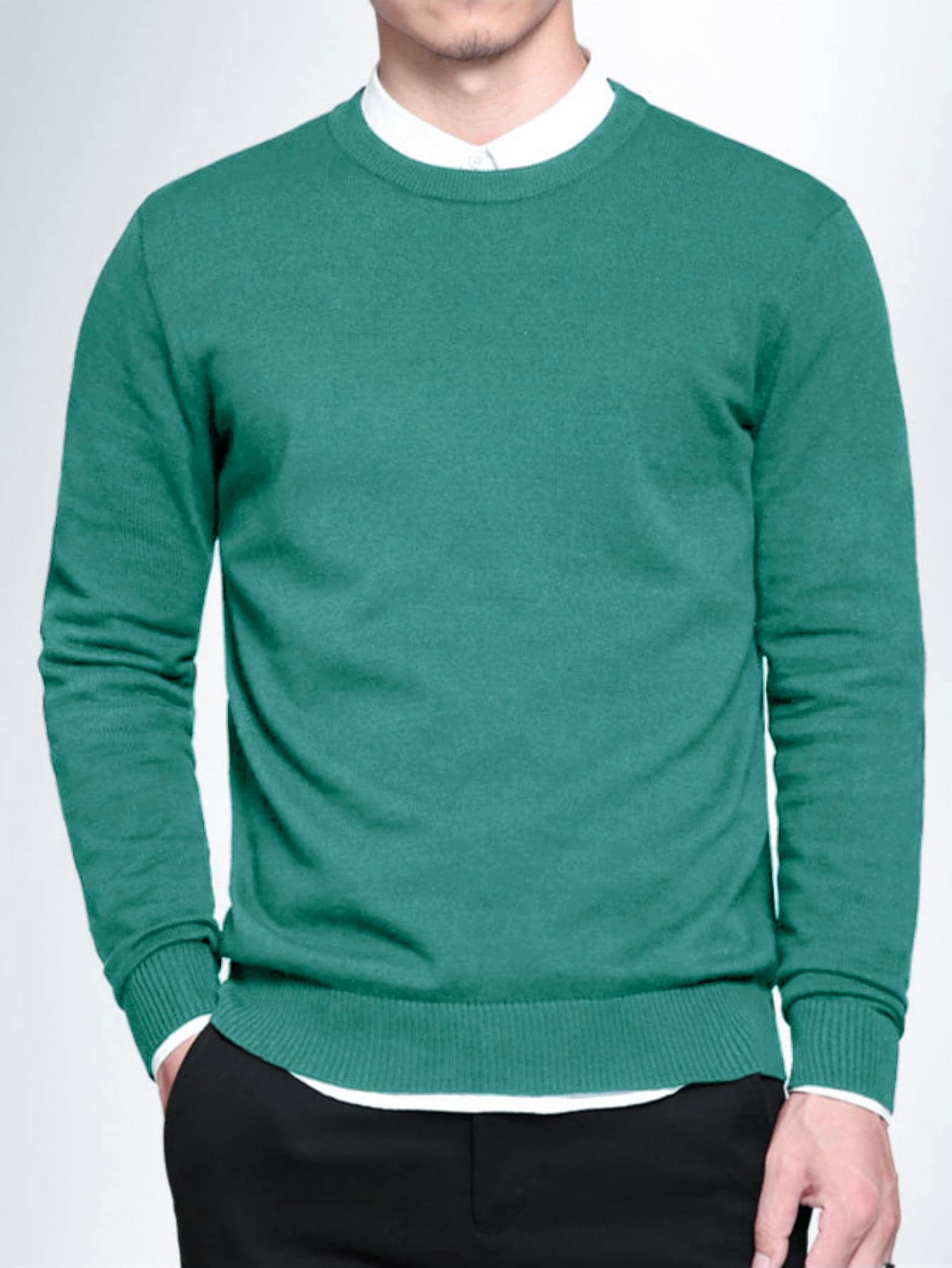 Manfinity Homme Men 1pc Round Neck Jumper - Green - View 1