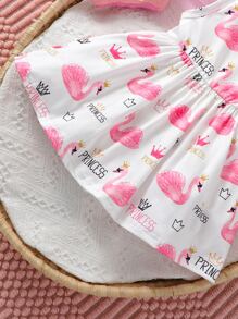 Vestido De Niña Bebé Con Gráficos De Cisne Y Letras - Blanco - Ver 4