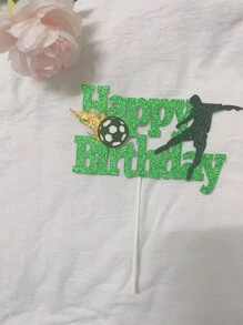 1入組足球和字母裝飾生日蛋糕裝飾 - 彩色 - 查看 2