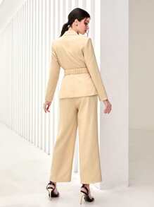Modelyn Lapel Neck Ruched Blazer & Wide Leg Trousers - Yellow - View 2