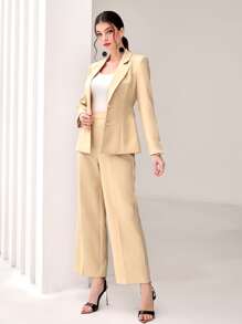 Modelyn Lapel Neck Ruched Blazer & Wide Leg Trousers - Yellow - View 3