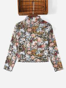 SHEIN VCAY Plus Floral Print Mock Neck Mesh Top Without Bra - Multicolor - View 5