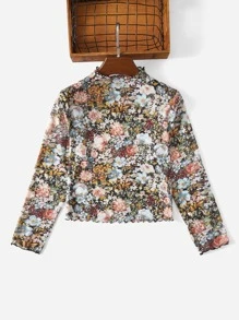 SHEIN VCAY Plus Floral Print Mock Neck Mesh Top Without Bra - Multicolor - View 7