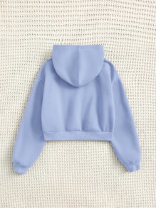 SHEIN Leap Crew 少女字母图案保暖内衬落肩卫衣，秋冬季款 - 淺藍色 - 查看 2