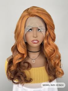 13 * 4 * 1T Lace Wig, Golden Brown Large Wavy Llong Curly Synthetic Wig - Multicolor - View 8