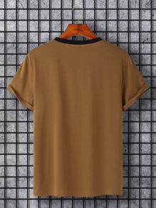 Manfinity Hombres Camiseta con estampado de letra ribete en contraste - Marrón - Ver 2