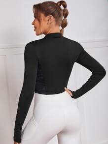 Zip Up Crop Sports Jacket - Black - View 2