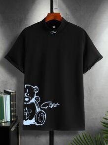 Manfinity Homme 男士卡通圖案T恤 - 黑色 - 查看 3