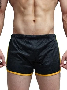 Men Contrast Binding Sports Shorts - Black - View 1