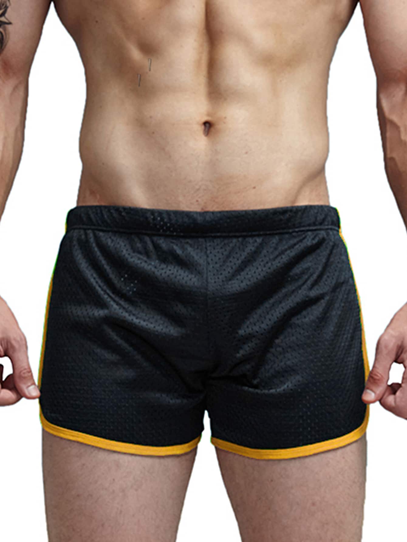 Men Contrast Binding Sports Shorts - Black - View 1
