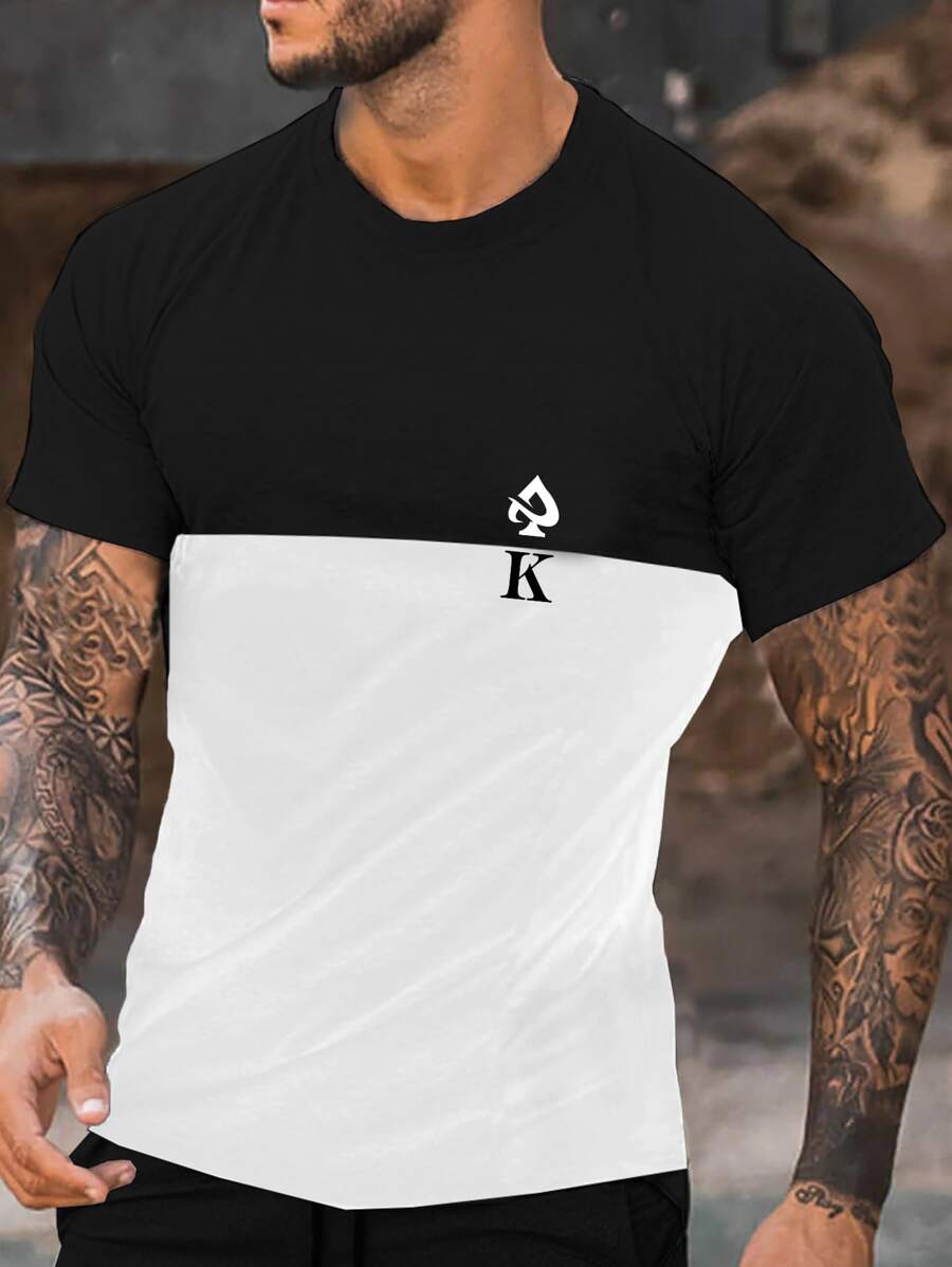 Manfinity Hombres Camiseta con estampado de letra - Blanco y Negro - Ver 1