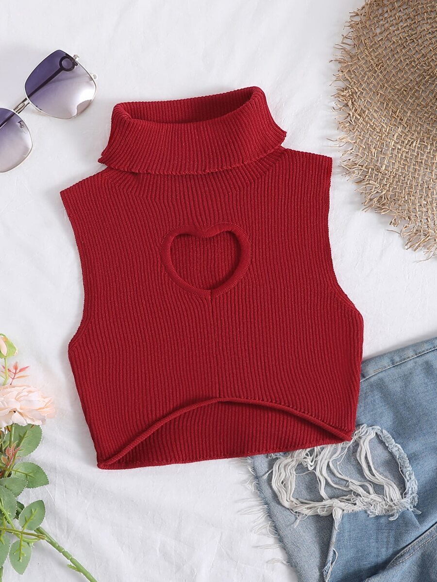 SHEIN Unity 剪裁前高领短款背心，适合新年服装 - 紅色 - 查看 1