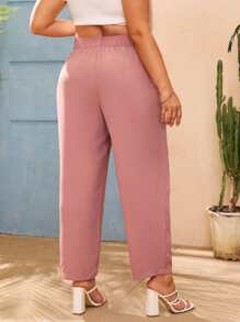 SHEIN VCAY Plus Knot Front Straight Leg Pants - Pink - View 2