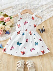 Vestido De Tirantes Con Estampado De Mariposas Y Diadema Para Bebé Niña - Blanco - Ver 2