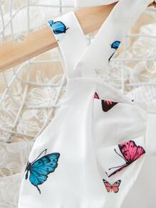 Vestido De Tirantes Con Estampado De Mariposas Y Diadema Para Bebé Niña - Blanco - Ver 6