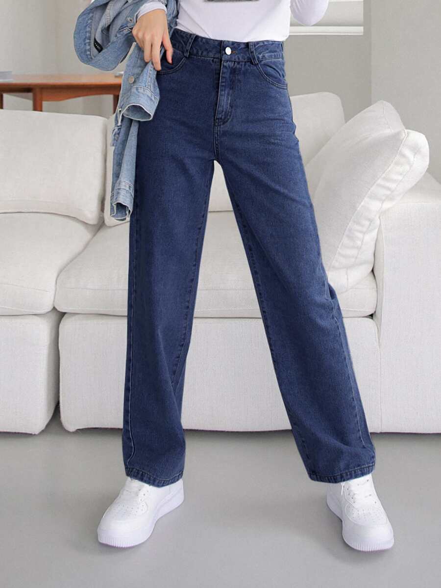 DAZY High Waisted Straight Leg Jeans,Back To School Clothes - Dark Wash - View 1