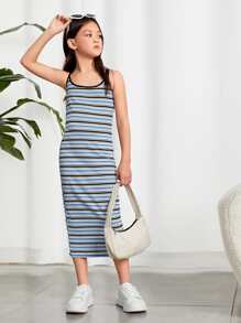 SHEIN Girls Striped Print Cami Dress - Multicolor - View 1