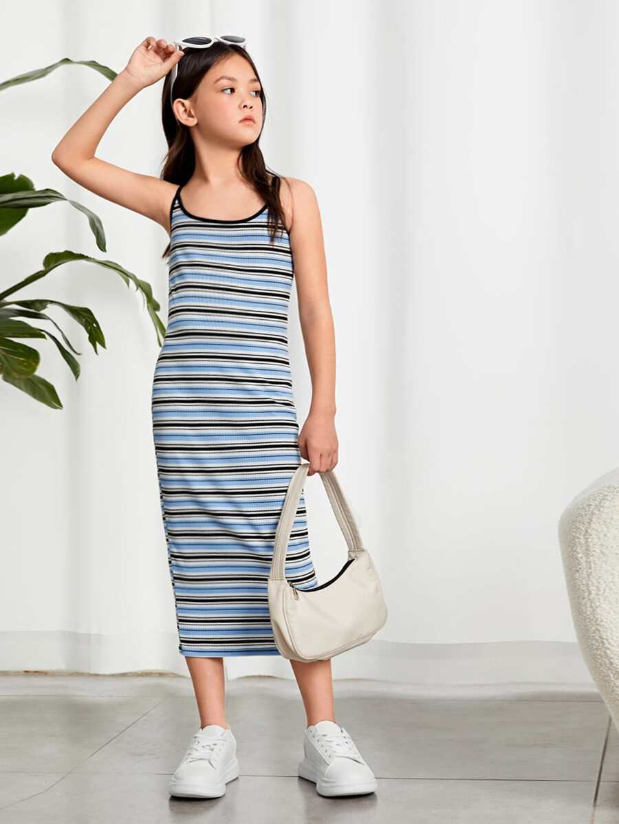 SHEIN Girls Striped Print Cami Dress - Multicolor - View 1