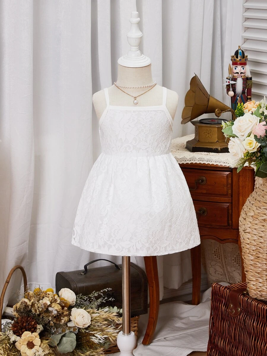 Baby Lace Overlay Cami Dress - White - View 1