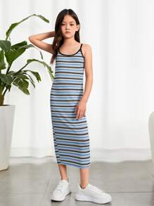 SHEIN Girls Striped Print Cami Dress - Multicolor - View 3