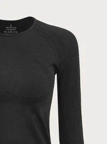 Easithlete Seamless Thumb Holes Raglan Sleeve Sports Tee - Black - View 8