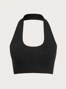 Lifespree Solid Backless Sports Bra - Black - View 1
