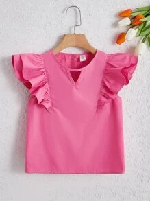 SHEIN Chicas Blusa ribete con fruncido - Rosa - Ver 1