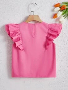 SHEIN Chicas Blusa ribete con fruncido - Rosa - Ver 2