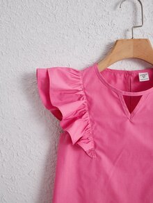 SHEIN Chicas Blusa ribete con fruncido - Rosa - Ver 3