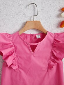 SHEIN Chicas Blusa ribete con fruncido - Rosa - Ver 4