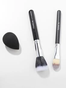 RANCAI 3pcs/Set Multi-Functional Brush + Snake Makeup Foundation Brush + Dual-Tone Powder Puff, Doesn't Absorb Powder, Expands When Wet - Black - View 2